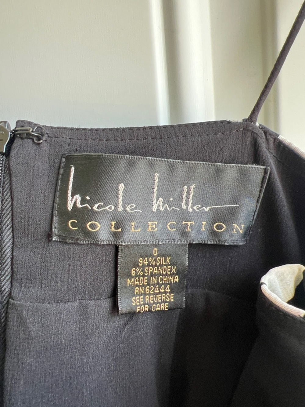 Nicole Miller Black and Cream Silk Midi Dress with Embroidered Band - Picture 3 of 9